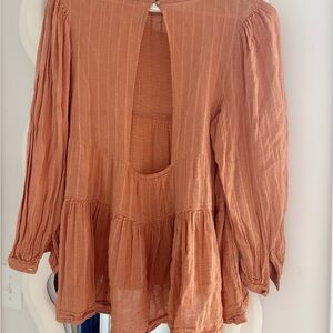 American Eagle Outfitters Orange Long Sleeve Cut Out Blouse